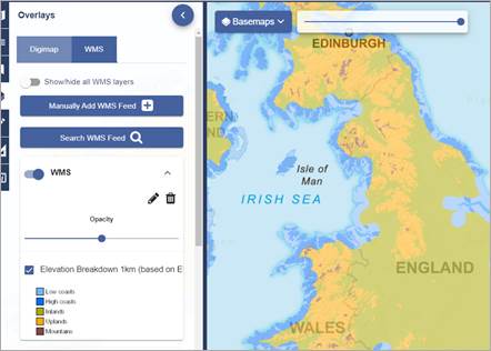 Overlays menu, showing a web map service