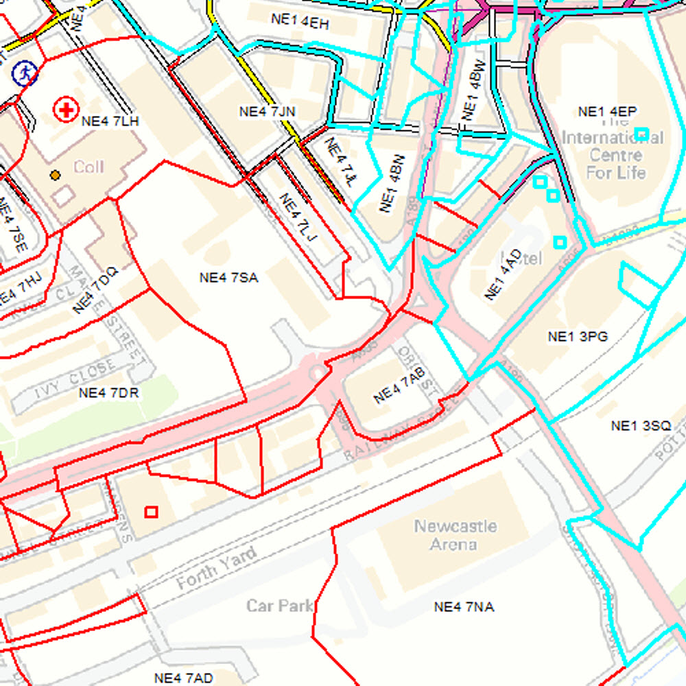 map of Newcastle with postcode areas